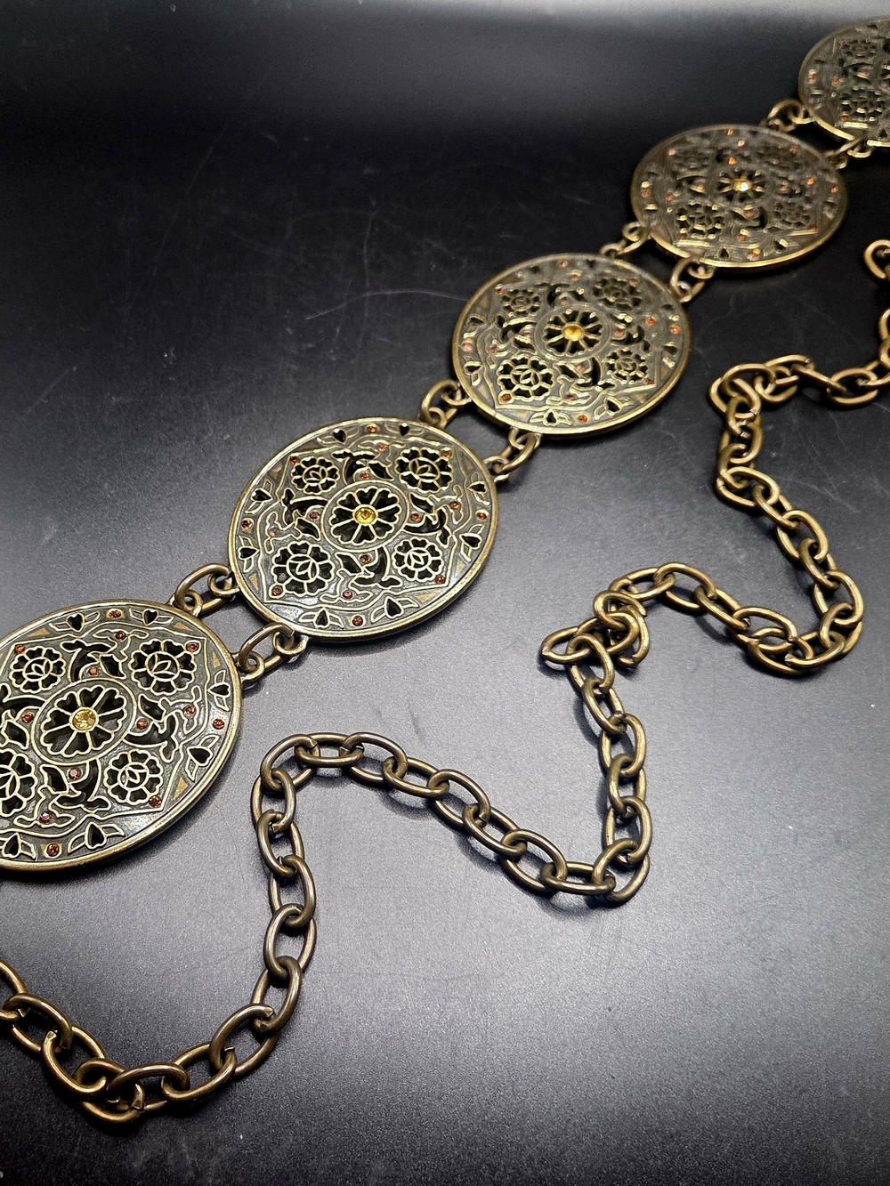 Chico's Gold-Tone Filigree Medallion Chain Belt